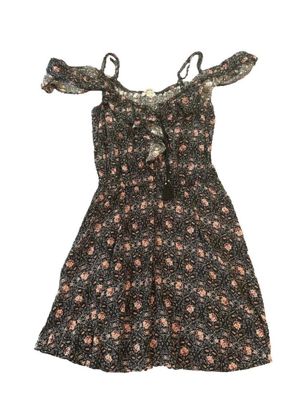 American Eagle Floral Mini Dress S Off Shoulder Ruffle Boho‎ Cottagecore Peasant
